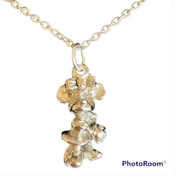 Silver Minnie Mouse Necklace Vintage Pendant Plated 18" Disney Disneyana Mickey - Picture 2 of 9